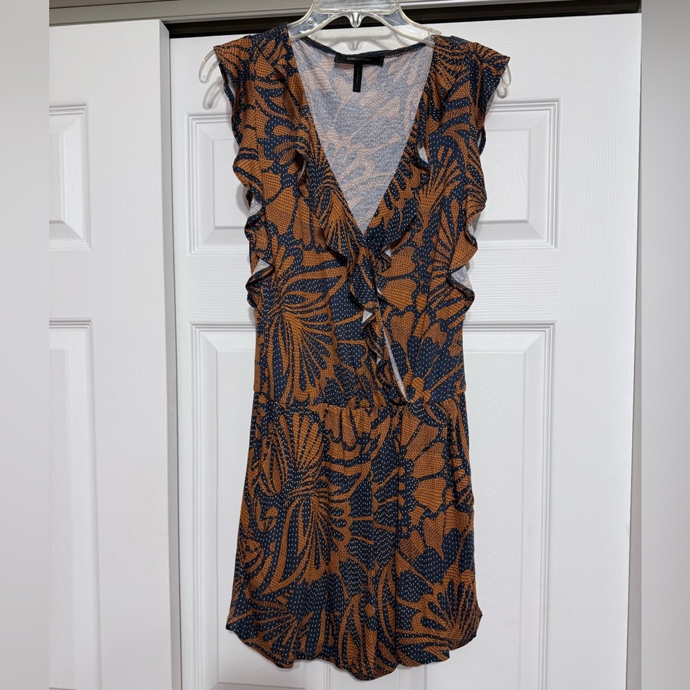 BCBGMaxAzria Navy & Brown Ruffled Romper - Size Small